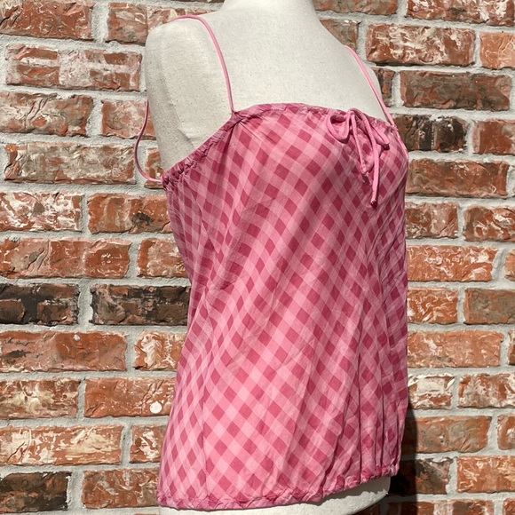 Splendid pink plaid silk/cotton spaghetti strap blouse / L / Excellent condition - Picture 5 of 11